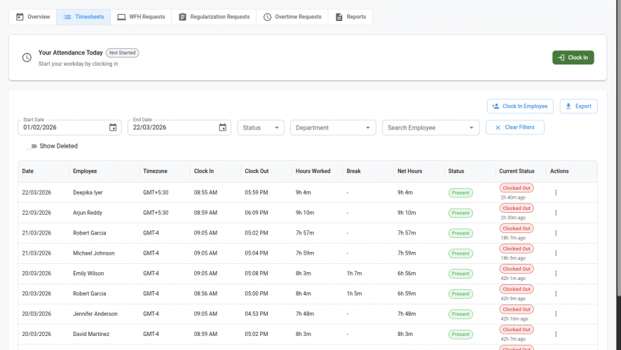 Employee Timesheets - Amatia HCM